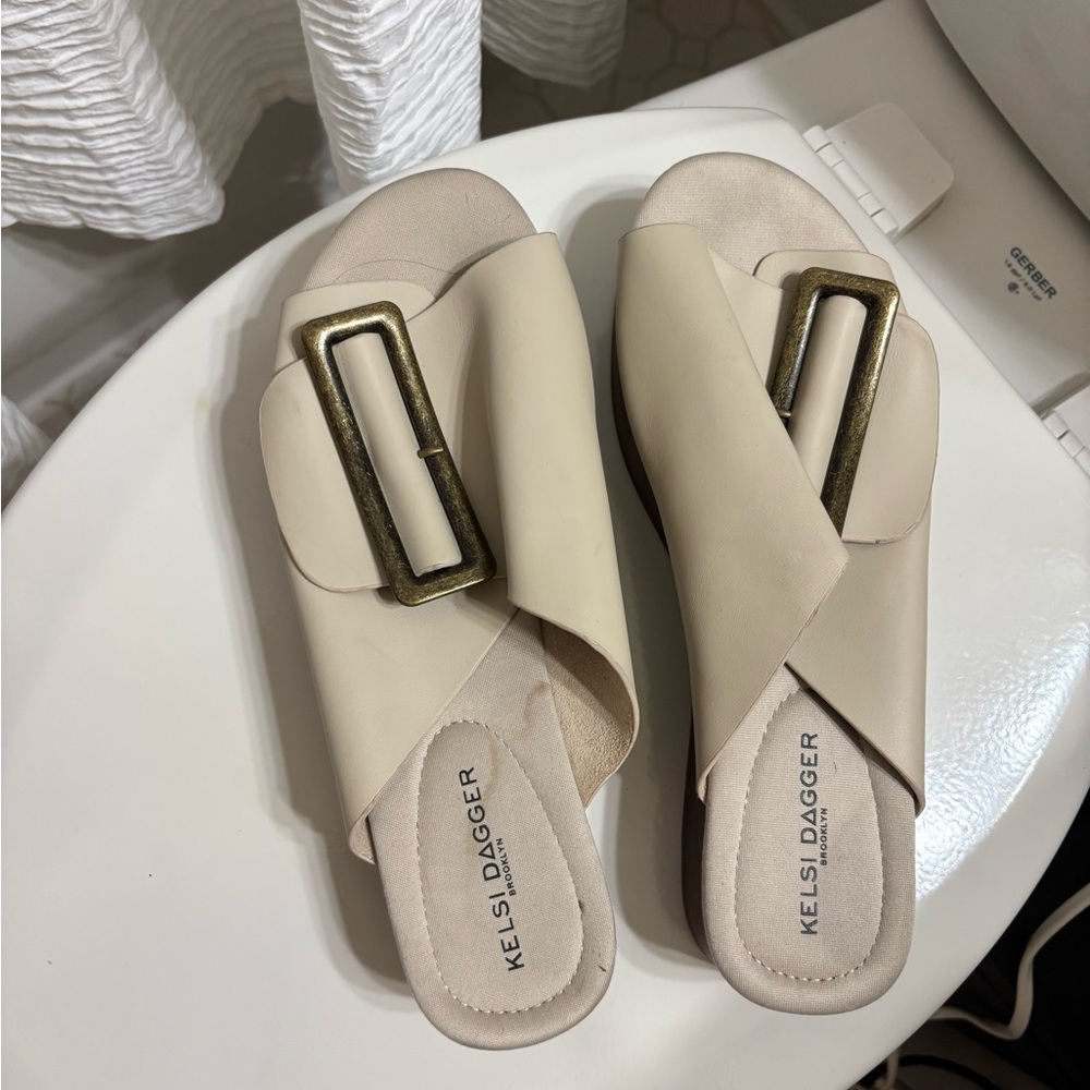 Kelsi Dagger Cream Mules with Modern Minimalist Design